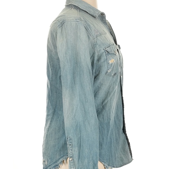 Ralph Lauren Dungarees Distressed Denim Button Up Shirt Pearl Snap Western Women - Picture 5 of 7